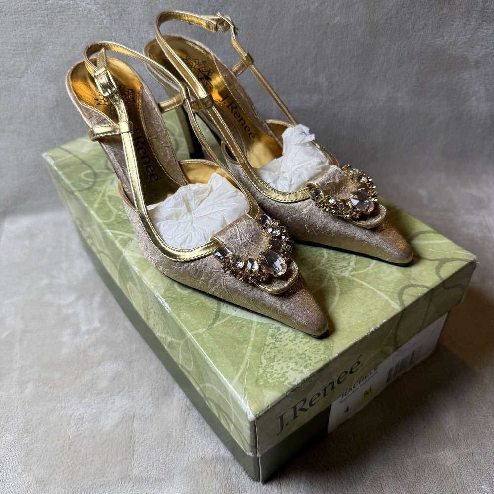 J.Renee‎ Rachele Golf Fabric Faux jewels Ankle Strap Formal Heels 4M